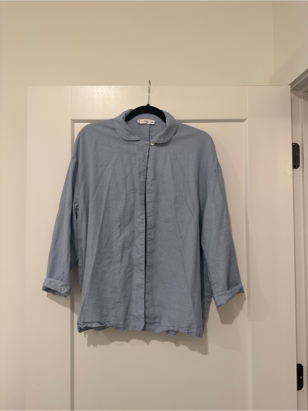 Mango Linen Blue Peter Pan Collar Button-Down Shirt
